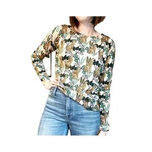 Anthropologie Pepaloves Jungle Graphic Pullover Sweater Pink Green Small